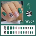 Set de faux ongles vert et rose avec motifs zébrés et finition pailletée - W367 Style Pailleté Motif Zèbre Vert (avec Colle)
