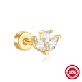 Golden S925 sterling silver ear stud with three marquise zircons and screw back detail - Single Stud Earring / Marquise Petal-Gold