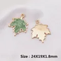 Grass green enamel maple leaf pendant with gold metallic edges for DIY jewelry making - Green Maple Leaf BK1371#