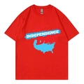 Men's loose red cotton T-shirt with Independence Day July 4th graphic print - Red