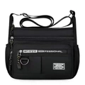 Men's black multi-pocket crossbody bag in durable waterproof nylon with logo detail - Black