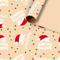 Brown kraft paper wrapping roll featuring festive Christmas hats and holiday lights - Christmas Hat