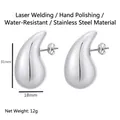 Silver stainless steel hollow teardrop earrings in a sleek minimalist C-shape design - Hollow Waterdrop Earrings / Steel