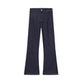 Jeans svasati blu scuro con cuciture gialle a contrasto e passanti per cintura - XS / Pantaloni a zampa