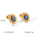 Orecchini a perno in acciaio dorato con design girasole e gemma blu ovale - Girasole (HC-E10609-BL)