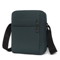 Deep grey-green men's oxford crossbody bag with multi-zipper compartments and yellow cord pulls - Upgraded Light Blue