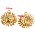 Polished gold stainless steel sun face charms with embossed details 30x33mm - Style D / Gold