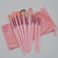 Set van 13 professionele roze make-up kwasten met een fluwelen opbergzakje - 13 Stuks / Roze Met Stoffen Tas