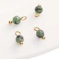 Set of four 4mm green natural stone faceted pendants with gold-plated metal loops - Ruby Zoisite