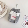 Detail of plush animal photo card holder with cute husky design and hanging hook - Gray