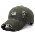 Olive green washed denim baseball cap with distressed details and NABe NaRA embroidery - Adjustable / Army Green