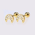 Golden moon stud earrings with sparkling clear cubic zirconia and screw ball backs - Gold Pave Zirconia Moon