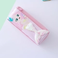 Pastel pink mermaid pencil case featuring white iridescent sequin tail for school girls - 1891 Pink / Pink