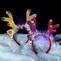 Leuchtende Weihnachts-Rentier-Haarreifen in Rot und Gold mit festlichen LED-Lichtern - Leuchtendes Großes Lametta Rentiergewei Stirnband