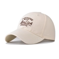 Casquette de baseball classique en coton lavé beige avec broderie marron et visière - Réglable / Poche zippée