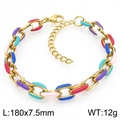 Bracciale cubano in acciaio inossidabile placcato oro 18K con maglie in smalto colorato - Catena a Maglie Ovali in Smalto Colorato (KB190831-Z)
