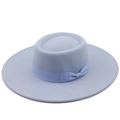 Elegant light blue boater hat in wool felt with a matching ribbon bow and a 9.5cm wide brim - M (56-58cm) / Sky Blue
