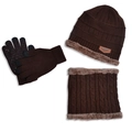 Dark brown 3-piece winter set with knitted hat, scarf, and touch screen gloves - Adult Coffee
