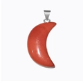 Natural red agate moon pendant with silver metal clasp on a clean white background - Red Jasper