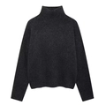 Deep charcoal turtleneck knit sweater with loose silhouette and ribbed texture on white background - S / Dark Gray