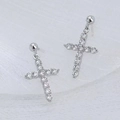 Elegant S925 sterling silver French Baroque cross earrings with micro-pave zircons - Ball Cross Stud Earrings
