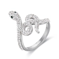 Silver snake ring in stainless steel with clear crystals and black gemstone eyes - US 7 / Steel