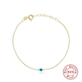 Classico bracciale malocchio in argento S925 placcato oro 14K con perla in smalto azzurro - Argento 925 / Oro