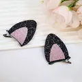 Sparkly black and pink sequin cat ear hair clips with silver crocodile clips for costume - Snap Clip Black