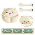 Süßes Katzen-Silikon-Geschirrset für Babys in Beige mit Teller, Schüssel, Löffel und Gabel - Teller + Schüssel + Löffel & Gabel / Süßes Katzenmuster 3-teiliges Set