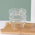 Three-tiered glass bubble candle holder and vase in transparent finish on wooden tray - Clear