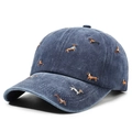 Vintage washed navy blue baseball cap featuring detailed small dachshund embroidery - Navy Blue