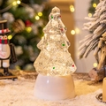 Light-up Christmas tree crystal snow globe with warm LED glow and swirling glitter - White Base Christmas Tree