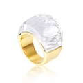 Minimalist gold titanium steel ring featuring a large transparent faceted crystal stone - Transparent (KR31891-K)