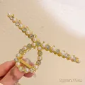 Pince à cheveux en métal doré avec strass et perles, longueur d'environ 11 cm - 6# Perle Strass Croix