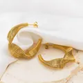 Golden 18k plated stainless steel spring hoop earrings with 3D spiral coil design - k108/3D Dynamic Spiral Coil Earrings
