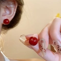 Orecchini a perno tondi rosso scuro retrò con perni in argento stile vintage - Orecchini a Bottone con Perla Rotonda Liscia / Rosso 12mm (22# Perno in Argento)