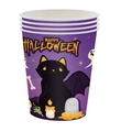 Halloween party disposable paper cups featuring black cat, bat, and ghost purple theme - Paper Cups (Pack of 20)
