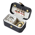 Portable black PU leather jewelry box organizer for rings and earrings in a travel size - Pearlescent Black