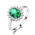 925 silver ring featuring an oval green gemstone with a classic halo setting - Size 5 / Oval Green Gemstone Style (SRUJ001E-1)