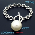 Pulsera de cadena gruesa plateada con un gran colgante de perla blanca de 20 mm - Pulsera Color Acero (KB163257-Z)
