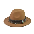 Classic camel wool fedora hat with ethnic turquoise beaded band and vintage tassel charms - 17-Camel