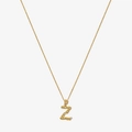 Macro detail of gold initial Z pendant with vintage bark texture and zircon accents - 925 Silver / Gold - Letter Z