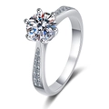 Classic silver six-prong moissanite ring with side accent diamonds and large round stone - US 5 / 6-Claw Round 3ct Side Pave-Silver