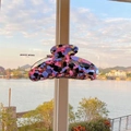 Large mosaic acetate hair claw clip with colorful candy patterns for women - Picturesque Pink Blue