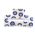 Rechteckige Haarklammer mit Evil-Eye-Muster in Cremeweiß und blauem Finish - Retro Konzentrisches Blaues Auge