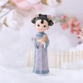 Traditional Chinese girl figurine in purple dress holding a cat desk decoration - Style 060-4 Holding Cat Small