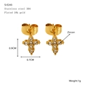 Cross-shaped 18K gold-plated stainless steel stud earrings with shimmering zircon stones - Zircon Cross Style (S-E243)