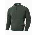 Men's dark army green fleece hoodie with three-button collar and front kangaroo pocket - S / Dark Green