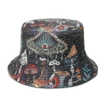 Close-up of the psychedelic mushroom and eye print on black canvas bucket hat - M (56-58cm) / Black Base All-Seeing Eye Mushroom (C)