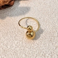 Minimalist gold-plated stainless steel ring with dual polished spheres on stone background - Adjustable Open Style / Gold